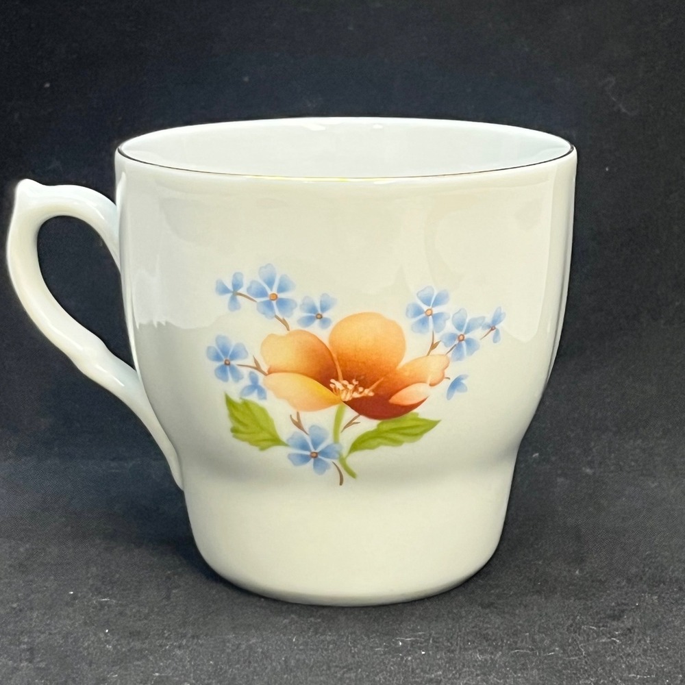IRIS Cluj Romania Vintage Porcelain Floral Coffee Cup Gold Trim White Mug